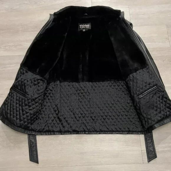 Wilsons Leather Black Fur Lined Heavy Full Zip Bomber Jacket Men’s Size Large